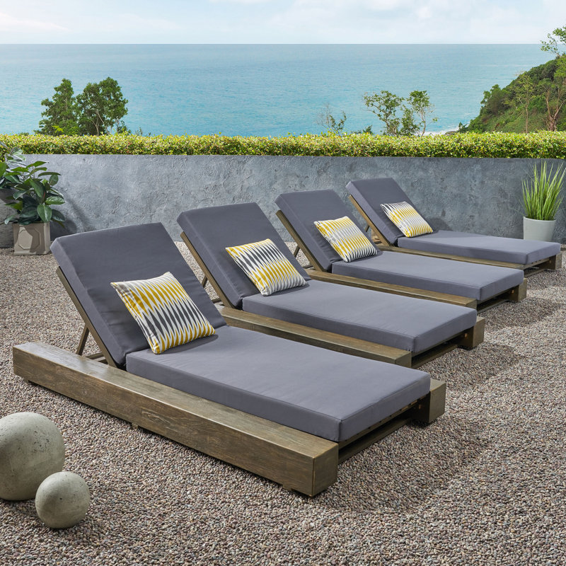 Union Rustic Outdoor Reclining Chaise Lounge with Cushion & Reviews